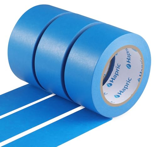 Hapric Malerband 3 Rollen, 48 MM X 50 M, Blaues Kreppband | Rückstandsfrei Bis 14 Tage, Von Hand Reißbar, Für Glas, Holz, Fliesen Und Wände