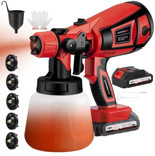 Cordless Paint Sprayer with 21V Battery, Fence Paint Sprayer with 5 Nozzles and 3 Spray Patterns, Handheld HVLP Paint Gun with 2x3000mAh