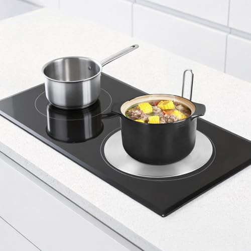 Piastra adattatore universale a induzione, in acciaio inox, 24 cm, piastra ad anello, con manico rimovibile 24 cm, adattatore per piano cottura a induzione, adatto per diverse pentole e pentole