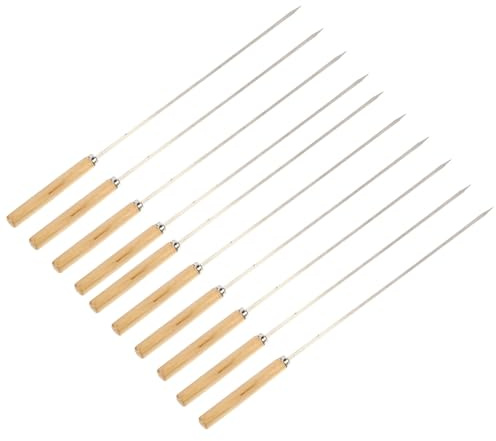 GALPADA 10 Pièces Brochettes Barbecue en Acier Inoxydable avec Manche en Bois, Brochette à Griller Sûre et Facile à Ranger, pour Campfire et Fêtes
