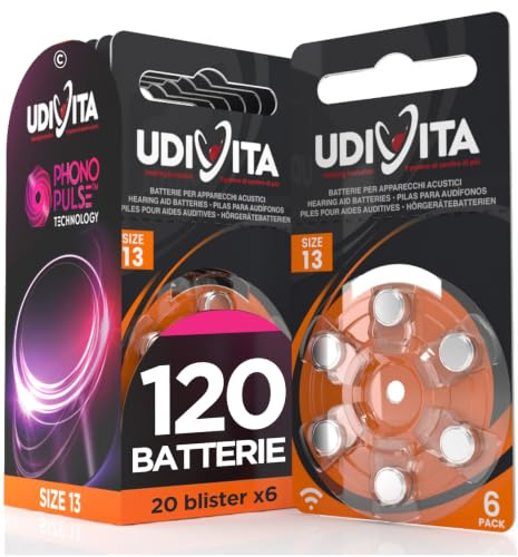120 Pilas para Audífonos Tamaño 13 Naranjas PR48 Udivita Zinc Aire Tensión Estable Larga Duración Compatibles con Todos los Dispositivos - 20 Blister de 6 Pilas