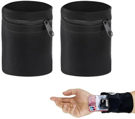 Wisafory 2 stycken svettband, sportarmband, handledsväska män & kvinnor, svart handledsplånbok med dragkedja, väska armband plånböcker för basket, löpning sport