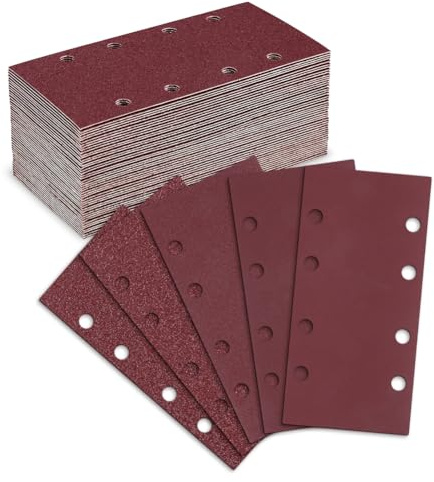 NUTKIT 48 Piezas Lijas para Lijadora, 93 x 185 mm, Almohadillas 8 Agujeros | para Lijado de Madera, Metal y Pintura, Papel de Lija Granos 40/60/80/120/180/240/320/400