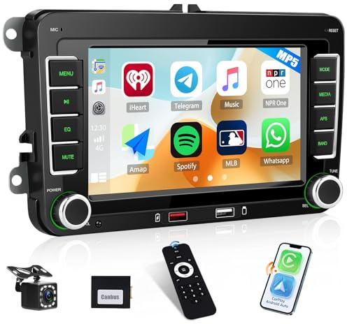 CAMECHO MP5 Car Stereo for Volkswagen VW Caddy 2005-2015 Car Radio with Wireless CarPlay Android Auto, 7 inch HD Touchscreen Head Unit with Bluetooth, AM/FM/RDS, Mirror Link, Backup Camera