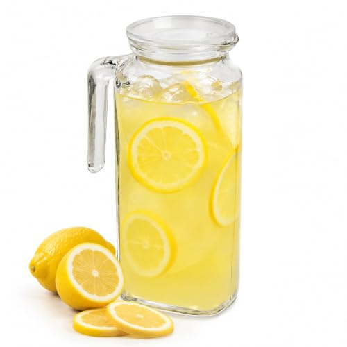 Bormioli Rocco Glaskrug mit luftdichtem Deckel (1 Liter): transparenter Krug mit hermetischer Versiegelung, Ausgießer und Griff – für Wasser, Saft, Eiskaffee & Eistee, 387370MRS121990, Frosted