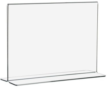 10 Stück DIN A5 T-Ständer/Werbeaufsteller/T-Aufsteller Querformat Acrylglas | 10er Set Glänzende Kanten, schneller Blattwechsel, Senkrechte Sichtfläche, UV beständig, Indoor, beidseitige Schutzfolie
