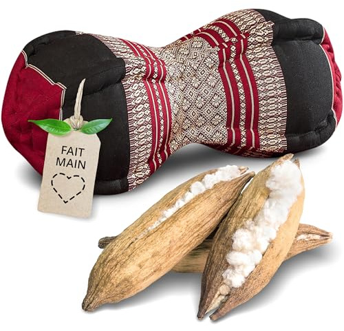 livasia Nackenstützkissen Papayakissen - Ø 13x43cm - Nackenkissen Papayaform, Sofakissen, Lesekissen mit Kapok, Kissen für Garten und Balkon, Reisekissen handgefertigt (Rot/Schwarz)