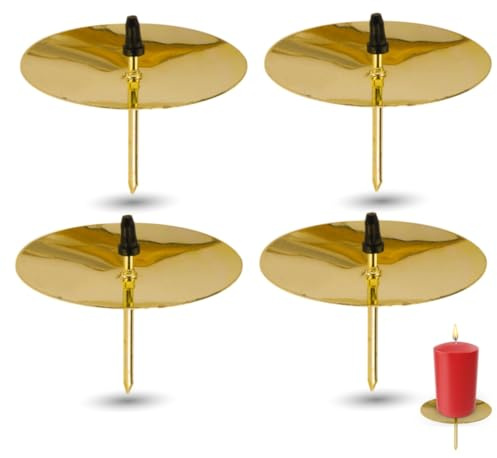 Set di 4 portacandele per corona d'Avvento, con punta centrale, acciaio, 4 x oro