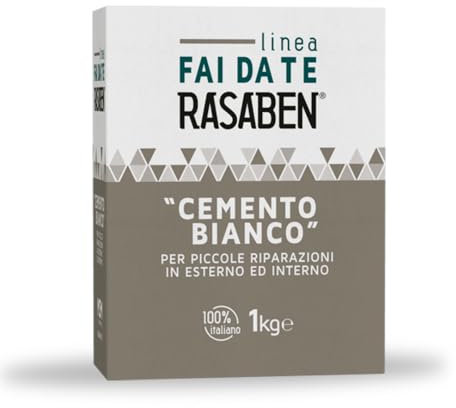 RASABEN - Cemento Bianco Legante per Piccole Riparazioni e Stuccature, Ottima Flessibilità e Aderenza, Colorabile con Pigmenti, Uso Interno ed Esterno, Made in Italy, Scatola da 1kg