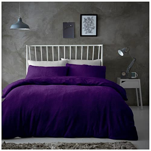 GC GAVENO CAVAILIA King Gaveno Cavailia-Set Letto Size, Colore, Nido d'Ape, 3 Pezzi, in Flanella di Peluche, Reversibile, Facile da Pulire, 1 Copripiumino e 2 federe, Viola-DS