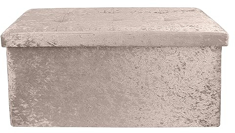 DANIEL JAMES Housewares Large 2 Seater Crushed Velvet Foldable Ottoman Storage Box Double Bed Foot Stool (Cream)