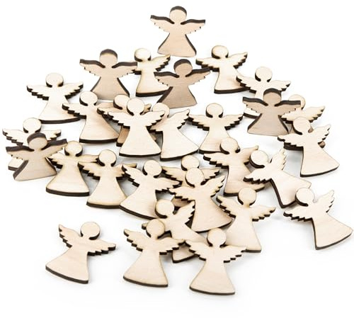 Ángeles de madera, Set de 30: mini figuras de madera, pequeños ángeles de la guarda, amuletos de la suerte, regalos, detalles boda para invitados, decoración mesa, comunión y bautizo, 4 cm