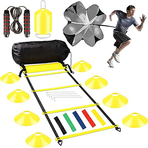 Sport-Agility-Leiter, Geschwindigkeits-Trainings-Ausrüstungs-Set, 7.9 m langes Training mit Kegeln und Tasche, schnelle Leitern für Fußball, Laufen, Poster zur Verbesserung der Fitness, 30-in-1-Set