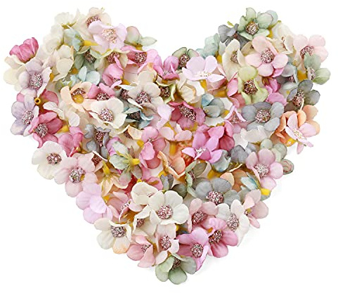 50 Stück Gemischt Mini Bunt Künstliche Blumen Blüten Köpfe Gänseblümchen, Mix Pastell Klein Kunstblumen Kunstblüten Blütenköpfe Blumenköpfe Seidenblumen Streudeko für Basteln Hochzeit Party Home Deko