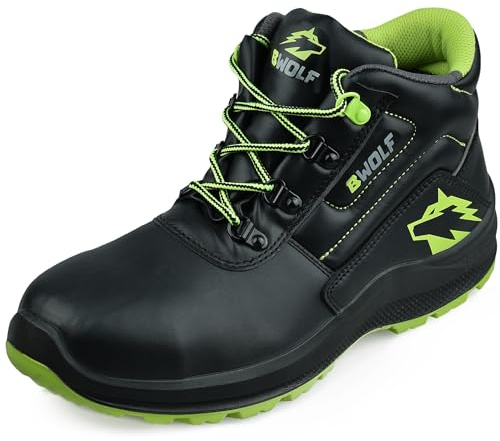 BWOLF Spyke S3 Bottes de Travail de Sécurité S3 Chaussures de Sécurité Hommes Chaussures de Sécurité Hommes Montante Imperméable 4x4 Grip, Noir/Vert, 39 EU