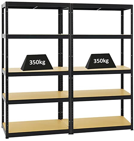 PROREGAL Mega Deal 2er-Set Schwerlastregale Slim Elephant 180x90x45cm mit 5 Ebenen Fachlast 350kg Schwarz