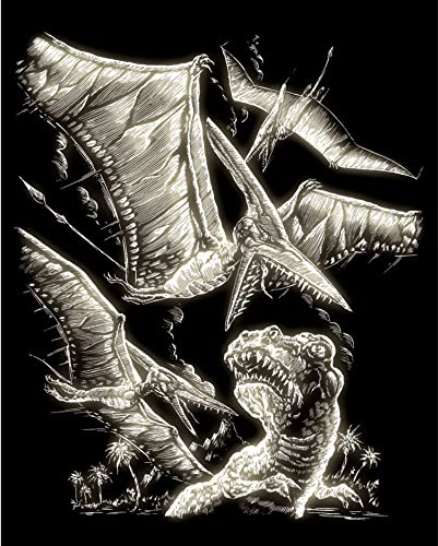 Pracht Creatives Hobby Royal & Langnickel Quadro da Grattare con Dinosauro Volante, Fosforescente, Quadro da Grattare per Bambini e Adulti, con Penna e Sagoma da Grattare