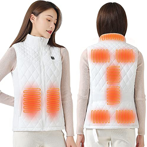 Usb Heated Gilet Womens, Heated Vest Ladies, Slim Heated Jacket Waistcoat Coat Clothing Clothes Body Warmer Electric Adjustable For Winter Outdoor Hiking Riding Skiing Hunting Camping (White, S)