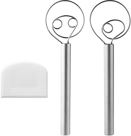 ZMREN Danés Batidora de Masa, Batidor de Masade 304 Acero Inoxidable, Atidora Danesa De Masa Manual, batidora de mano grande para pan, pastas y masa de pizza