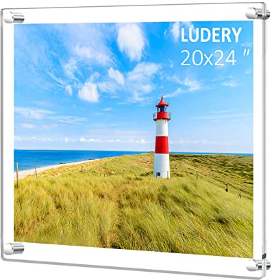 Ludery 20x24 Clear Acrylic Wall Mount Floating Picture Frame for Wall, Frameless Photo Frame Panel For Degree Certificat, artwork and family portraits(Full Frame is 22.6x 26.6inch)-1Pack