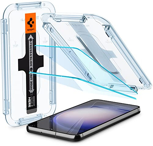 Spigen EZ Fit Schutzfolie [2 Stück] für Samsung Galaxy S23 Plus | Gehärtetes Glas, inkl. Installationskit, Kristallklar, Kratzfest, Hüllenfreundlich, 9H Härte Folie