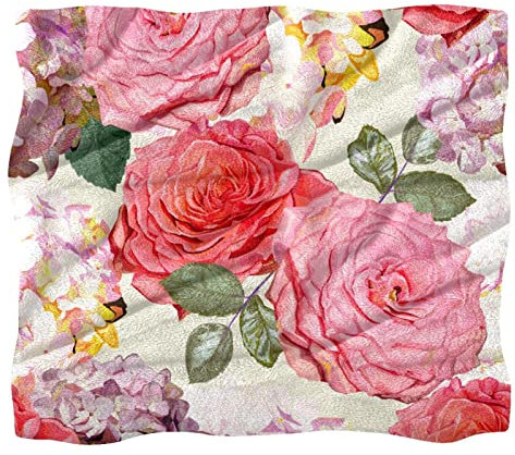 Fleece-Überwurfdecke, rosa Aquarell, Hortensien, Rosen, für Couch, Sofa oder Bett, gemütliche, weiche Decken