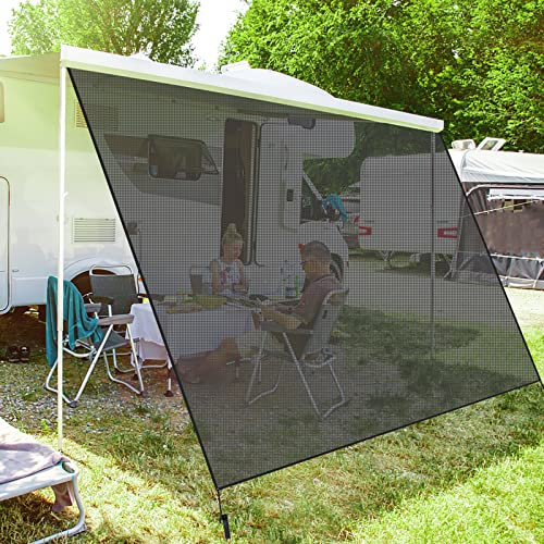 PHATRIP Wohnmobil View Blocker Sonnenschutz Vorderwand für Markise Universeller Camping RV Markisen Sichtschutz Vorderwand Bildschirm vor Sonne, Wind und Regen 2,45mx2,80m
