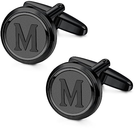 LOYALLOOK Initial Black Cufflinks for Men Black Cuff Links Personalized Copper CuffLinks Letter Cufflinks Gift for Groom Husband Father