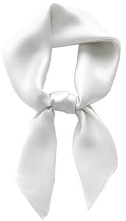 Lastclream Chiffon Square Neck Scarves for Women Handkerchief Retro Satin Ribbon Scarf for Hair Wrapping 23.6 26 (23.6 Ribbon - White)