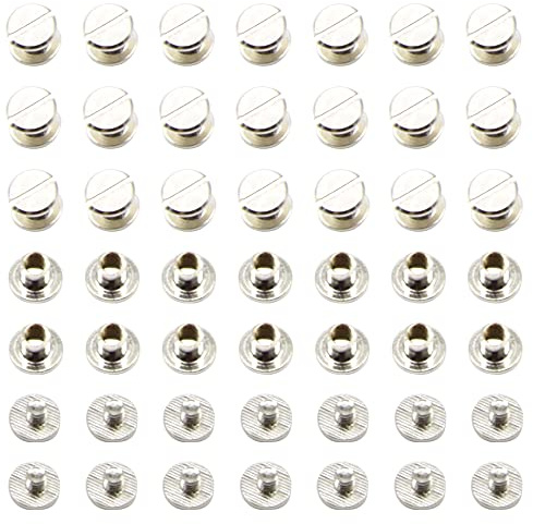 CEEYSEE 100Pcs(50Set) Silvery Chicago Screws Assorted Kit M5 x 5mm Nail Rivet Chicago Button for DIY Leather Decoration Bookbinding Round Flat Head Stud Screw (M5 x 5mm)