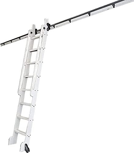 NIZAME Schiebeleiter-Bibliothek, kompletter Satz Hardware-Rollbahn (Keine Leiter), Rundrohr, Mobile Leiterschiene, Schiebetürsystem, Schiene mit Bodenrollenrädern, 300-cm-Schienen-Kit