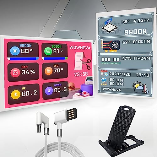 WOWNOVA Weißer 3,5-Zoll-Computer-Temperaturmonitor, ARGB-PC-Gehäuse, sekundärer Bildschirm, USB-Mini-Bildschirm, IPS-Display für CPU, RAM, HDD-Datenmonitor