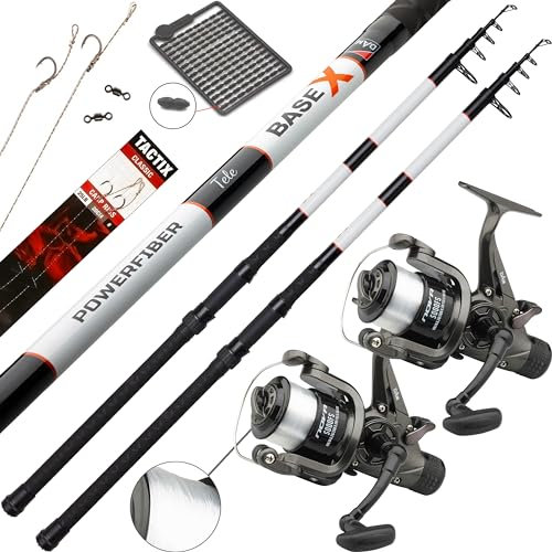 Fischzeux Karpfenset komplett Carp-FS Tele - Angelset 2 Karpfenruten 2 Freilauf Rollen (3,50 m)