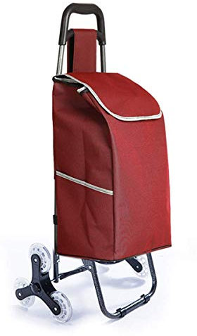 DEUYO Zusammenklappbarer Einkaufswagen, Leichter Einkaufswagen mit 3 Rädern, wasserdicht, abnehmbare Tasche, Faltbarer Einkaufswagen, Handwagen, 30 l Fassungsvermögen (rot) Warm as Ever