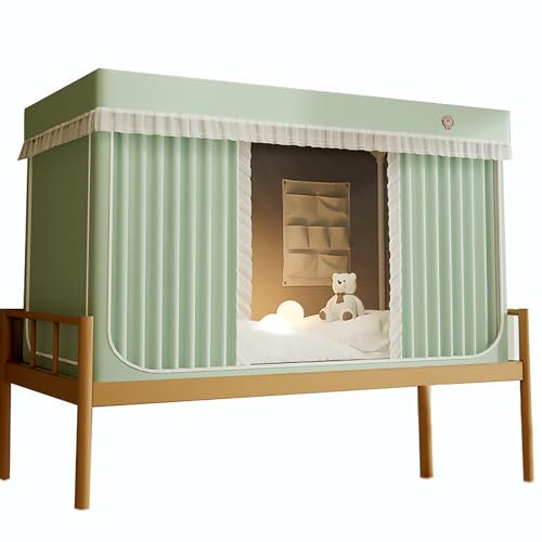 Leodun Private Himmelbett-Bettzelt für Bunk Bed,Tragbares Atmungsaktives Traumzelt mit 3 Türen,Spielzelt Kinder Indoor,Verdunkelung Betthimmel Schlafzelte für Erwachsene,Grün,75×35.4×35.4