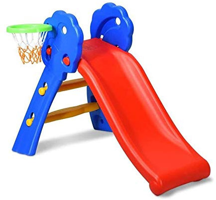 Tobogán estable para niños, tobogán plegable con cesta de baloncesto, para niños de 3 a 7 años, tobogán plegable de HDPE, zona de juegos para exteriores e interiores, fácil de guardar