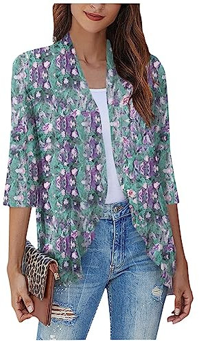 SCBFDI Cardigan Elegante Donna Kimono Con Volant, Casual, Manica 3/4, Maglioni Leggeri, Spolverino, Ragazze, Moda
