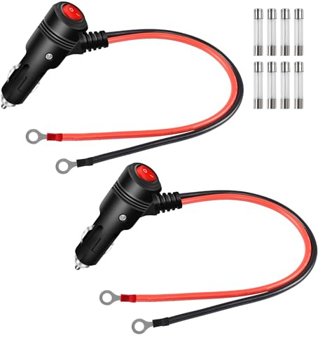 GELRHONR 2 Stück12V KFZ Zigarettenanzünder Wechselrichter Kabel, Auto Zigarettenanzünder Stecker auf O-Ring-Anschluss mit Schalter, 15A Sicherung, für Luftpumpe, Auto-MP3-Netzteil-0.3M