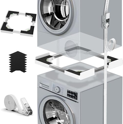 Kit de apilamiento universal para lavadora y secadora, accesorios para lavadora/secadora, con cuerda de trinquete, accesorio de lavadora para secadora, tamaño ajustable (45-68 cm)