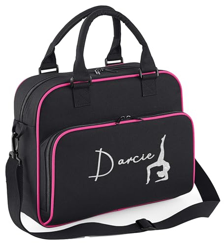 Personalised Gymnastics Bag Add Your Own Name Printed in Any Glitter Colour Gymnast Gift for Girls Kids Childrens, One Size, Black/Fuchsia
