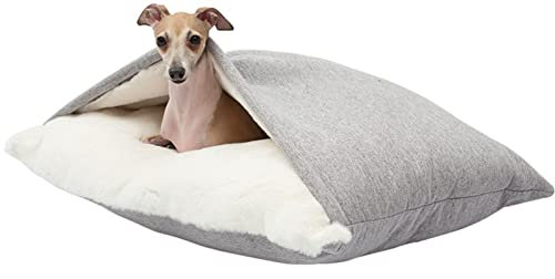 Gemütliches, beruhigendes Haustier-Höhlenbett, warmer Winterschlafsack für Hunde und Katzen, weiches Plüsch, mit Kapuze, maschinenwaschbar, Größe S und M, abnehmbarer Bezug enthalten