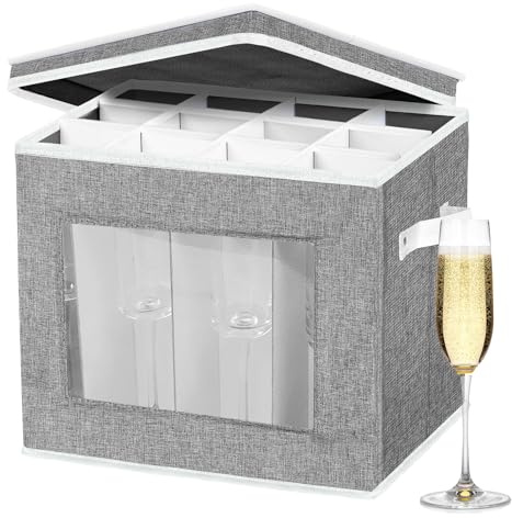 Champagnerflöten-Aufbewahrungsbox mit Trennwänden, Champagnerglas-Aufbewahrungsbehälter, Hartschalen-Stielglas-Aufbewahrungskoffer-Organizer-Service für 12 Kristall-Champagnerflöten Aufbewahrung und