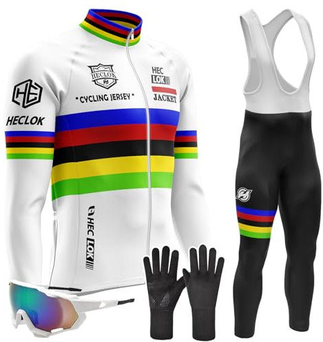 Fahrradbekleidung Set, Herren Langarm Radsportanzüge Radtrikot Set Radfahren Kleidung Langärmeliges, mit 9D Gel Sitzpolster Sport & Freizeit MTB Radtrikot für Herbst (TYP-1,5XL)