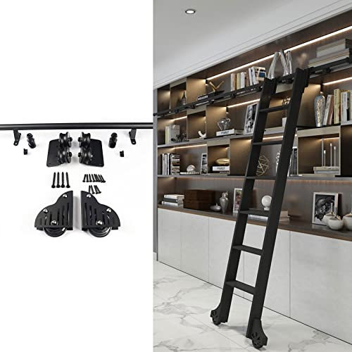 CuNtoHHH Bibliothek mit Rollleiter-Hardware, Schiebeleiter-Hardware-Kit (ohne Leiter) mit Bodenrollen + Verlängerungsschiene, 3,3 bis 20 Fuß Lange runde Rohr-Mobilleiterschiene (Größe: 13 Fuß/400 cm