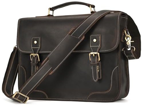newsbirds Vintage Aktentasche Leder für Herren 14-16 Zoll Laptoptasche Unitasche Bürotasche moderne Aktentasche aus echtem Büffelleder