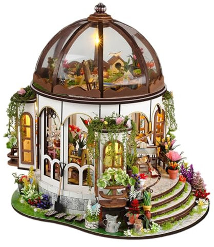 DIY Miniatur Haus Puppenhaus Kit, Miniatur Haus Gewächshaus DIY Miniature House Holz Mit Möbel Licht, DIY Mini Holz Haus Modell Puppenhaus für Erwachsene Mädchen Jungen Geschenk zum Muttertag
