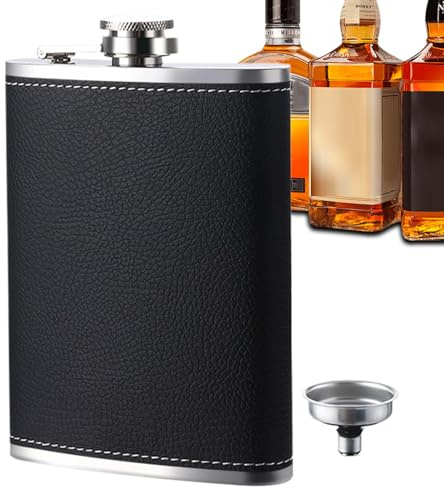Husoiuy Bottiglia di alcool, fiaschetta da bere, in acciaio inox, con imbuto – a prova di perdite, portatile con liquore scintillante, per uomini