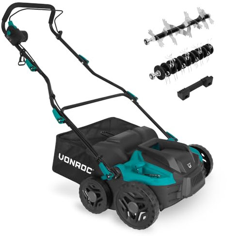 VONROC Scarificatore Elettrico 1500W - Aeratore per Prato 36 cm - 5 Posizioni di Taglio - Incl. Contenitore 45L