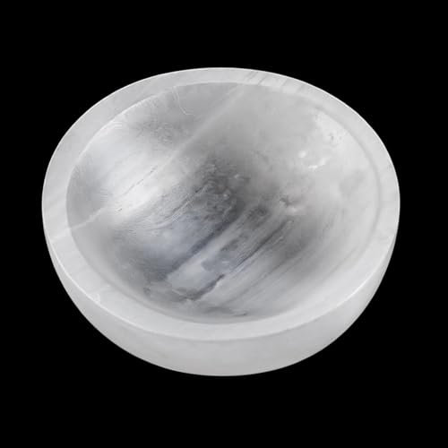 Cuenco de selenita de 3.15 pulgadas, estación de carga de cristal redondo pulido para almacenamiento de joyas y piedras preciosas, elegante pieza decorativa para el hogar u oficina