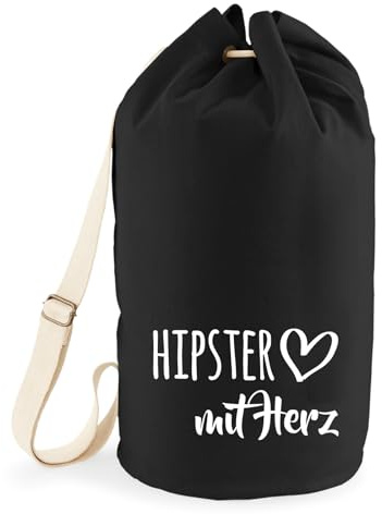 Huuraa Seesack Hipster mit Herz 20 Liter Black Baumwolle Rucksack Geschenkidee